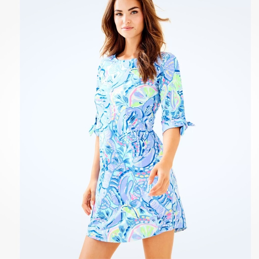 Lilly Pulitzer Preston Dress Blue Peri Pinch Pinch Pink White Lemons - L